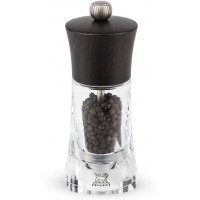 Peugeot - Oleron Manual Pepper Mill - Transparent Adjustable Grinder - Acrylic and Beechwood, Chocolate, 5.5 Inches