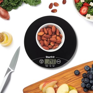 Starfrit Digital Kitchen Scale - Glass Platform - Measures Weight and Liquid Volume - 11 lb / 5 kg Capacity - Black