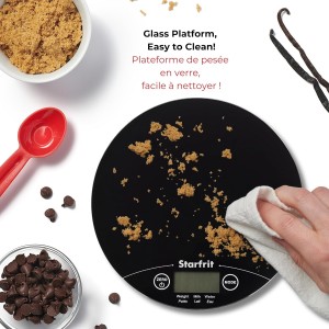 Starfrit Digital Kitchen Scale - Glass Platform - Measures Weight and Liquid Volume - 11 lb / 5 kg Capacity - Black