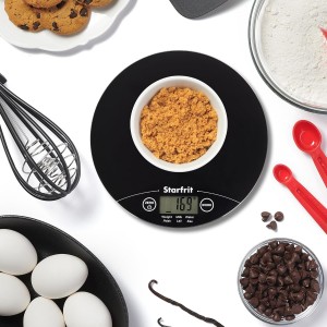 Starfrit Digital Kitchen Scale - Glass Platform - Measures Weight and Liquid Volume - 11 lb / 5 kg Capacity - Black