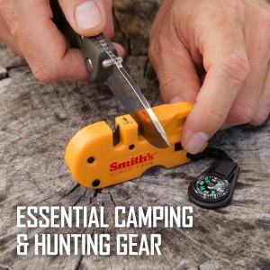 Smith’s 50364 Pocket Pal X2 Sharpener & Outdoors Tool – Yellow – Coarse and Fine – LED Light – Fire Starter – Signal Whistle - Compass