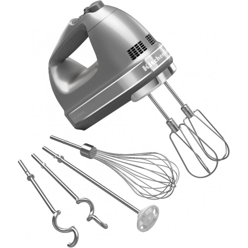 KitchenAid 9-Speed Digital Hand Mixer with Turbo Beater II Accessories and Pro Whisk - Contour Silver
