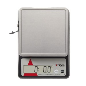 Taylor TE10FT 11-Pound Commercial Digital Portion Control Scale, 11 lb (5 kg) in 0.1 oz (1 g) Food and Cooking Scale, Tare and Hold Function, NSF, Stainless Steel Platform
