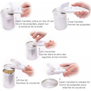 Starfrit Little Beaver Can Opener - Safe - Holds and Leaves No Sharp Edges on Lid - Comfort Grip - 3 year warranty - White