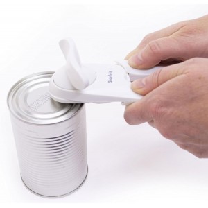 Starfrit Little Beaver Can Opener - Safe - Holds and Leaves No Sharp Edges on Lid - Comfort Grip - 3 year warranty - White