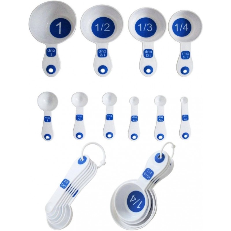 Set of 10 Piece Measuring Spoons and Measuring Cups (White & Blue)