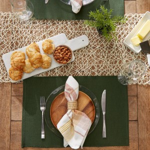 DII Basic Everyday Ribbed Tabletop 100% Cotton, Placemat Set, 13x19, Dark Green, 6 Piece