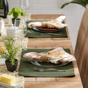 DII Basic Everyday Ribbed Tabletop 100% Cotton, Placemat Set, 13x19, Dark Green, 6 Piece
