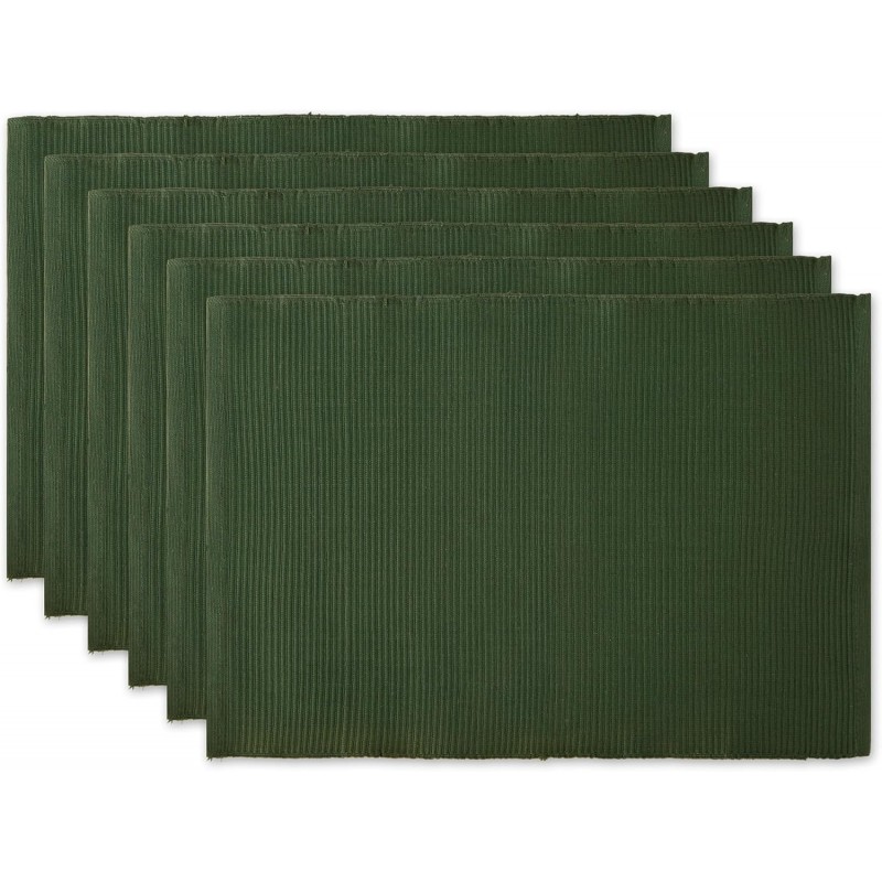 DII Basic Everyday Ribbed Tabletop 100% Cotton, Placemat Set, 13x19, Dark Green, 6 Piece