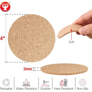 Hygloss Products Natural Cork Coasters - Eco Friendly Absorbent Rounds for Drinks, Trivets, and DIY Crafts, 3mm, 4 Inch, Set of 6