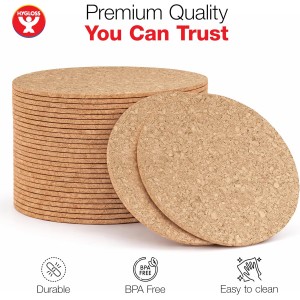 Hygloss Products Natural Cork Coasters - Eco Friendly Absorbent Rounds for Drinks, Trivets, and DIY Crafts, 3mm, 4 Inch, Set of 6