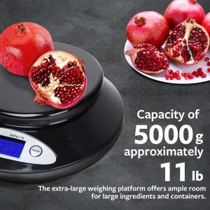 Smart Weigh Digital Kitchen Scale with Removable Bowl – 11lb/5kg Capacity, 0.1oz/1g Precision – High Accuracy Food Scale for Baking, Cooking & Meal Prep (Black)