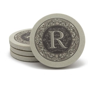 Thirstystone Monogram Letter R Absorbent Sandstone Coaster 4-Pack Made in The USA Decorative, Absorbent, Easily Wipes Clean