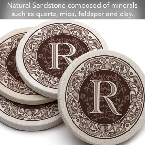 Thirstystone Monogram Letter R Absorbent Sandstone Coaster 4-Pack Made in The USA Decorative, Absorbent, Easily Wipes Clean