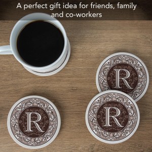 Thirstystone Monogram Letter R Absorbent Sandstone Coaster 4-Pack Made in The USA Decorative, Absorbent, Easily Wipes Clean