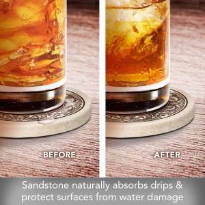 Thirstystone Monogram Letter R Absorbent Sandstone Coaster 4-Pack Made in The USA Decorative, Absorbent, Easily Wipes Clean