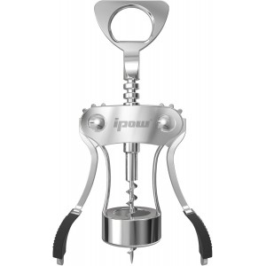 IPOW Wine Opener, Zinc Alloy Wine Bottle Opener, Wing Corkscrew Heavy Duty, Manual Multifunctional Cork Screw for Waiter, Silver