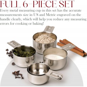Bellemain One-Piece Stainless Steel Measuring Cups Set of 6 – Nesting Metal Measuring Cups for Kitchen – Dry & Liquid Measurements (ML & OZ), Rust-Resistant, Dishwasher Safe, Ergonomic Design