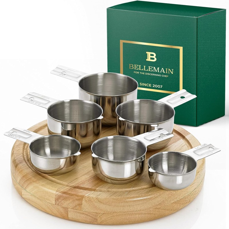 Bellemain One-Piece Stainless Steel Measuring Cups Set of 6 – Nesting Metal Measuring Cups for Kitchen – Dry & Liquid Measurements (ML & OZ), Rust-Resistant, Dishwasher Safe, Ergonomic Design
