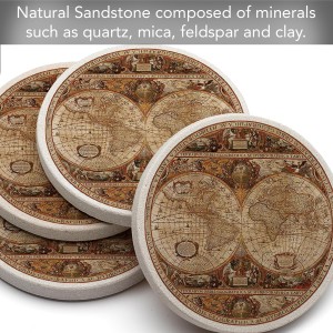 Thirstystone Old World Passages Natural Sandstone Coaster 4 Pack Eco-Friendly, Absorbent, Easily Wipes Clean