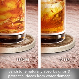 Thirstystone Old World Passages Natural Sandstone Coaster 4 Pack Eco-Friendly, Absorbent, Easily Wipes Clean