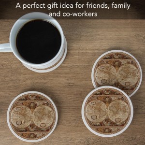 Thirstystone Old World Passages Natural Sandstone Coaster 4 Pack Eco-Friendly, Absorbent, Easily Wipes Clean