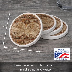 Thirstystone Old World Passages Natural Sandstone Coaster 4 Pack Eco-Friendly, Absorbent, Easily Wipes Clean