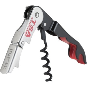 True Jetsetter TSA Compliant Double Hinged Waiters Corkscrew Wine Opener, Durable Stainless Steel with Built-in Bottle Opener and Foil Cutter for Travel, Outdoor Adventures, Home Bar, Set of 1, Black