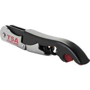 True Jetsetter TSA Compliant Double Hinged Waiters Corkscrew Wine Opener, Durable Stainless Steel with Built-in Bottle Opener and Foil Cutter for Travel, Outdoor Adventures, Home Bar, Set of 1, Black