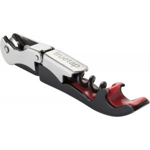 True Jetsetter TSA Compliant Double Hinged Waiters Corkscrew Wine Opener, Durable Stainless Steel with Built-in Bottle Opener and Foil Cutter for Travel, Outdoor Adventures, Home Bar, Set of 1, Black