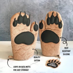 Genuine Fred Bear Hands Oven Mitts – Heat-Resistant Silicone and Cotton Gloves, Fun Gift for Bakers, Animal Lovers, White Elephant or Housewarming
