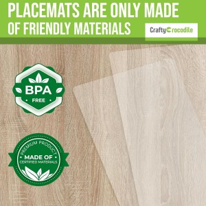 CraftyCrocodile Clear Plastic Placemats Set of 4 - Vinyl Table Protector for Dining, Kitchen, Office, Painting Table, Shelves - Heat Resistant, Crystal Clear, Wipeable Place Mats - 17.5x12