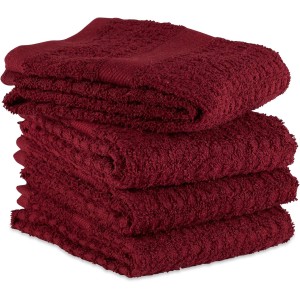 DII Basic Terry Collection Waffle Dishtowel Set, 15x26, Solid Wine, 4 Piece