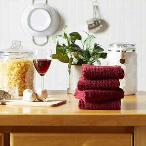 DII Basic Terry Collection Waffle Dishtowel Set, 15x26, Solid Wine, 4 Piece