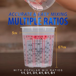 Custom Shop Paint Mixing Cups, 32-Ounce (Box of 100) - Plastic Measuring Cups for Liquids, Automotive Painting, Epoxy Resin, Acrylic Arts, Crafts, Disposable or Reusable, Graduated, Mixing Ratios