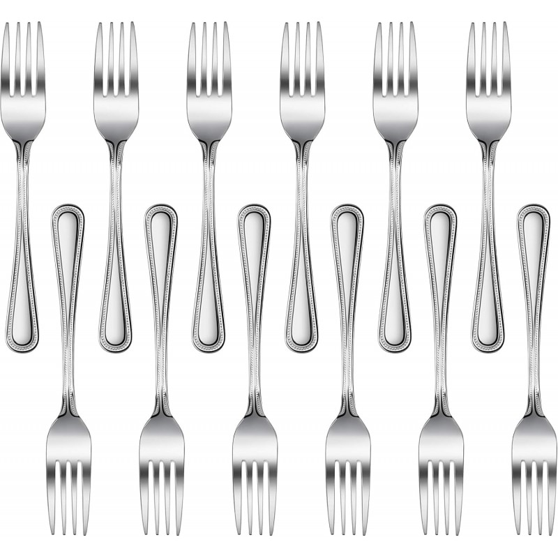 New Star Foodservice 58468 Bead Pattern 18/0 Stainless Steel, Dinner Fork 7.7-Inch Set of 12