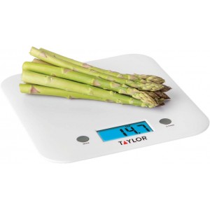 Taylor 11lb Ultra Thin Digital Kitchen Scale, 0.1 oz / 1g increments, White