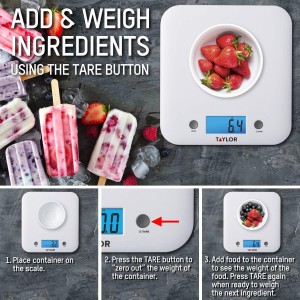 Taylor 11lb Ultra Thin Digital Kitchen Scale, 0.1 oz / 1g increments, White