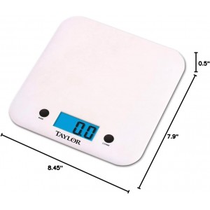 Taylor 11lb Ultra Thin Digital Kitchen Scale, 0.1 oz / 1g increments, White