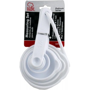 Chef Craft Select Plastic 8 Piece Measuring Set, 1/4 tsp, 1/2 tsp, 1 tsp, 1 tbsp, 1/4 cup, 1/3 cup, 1/2 cup and 1 cup size, White