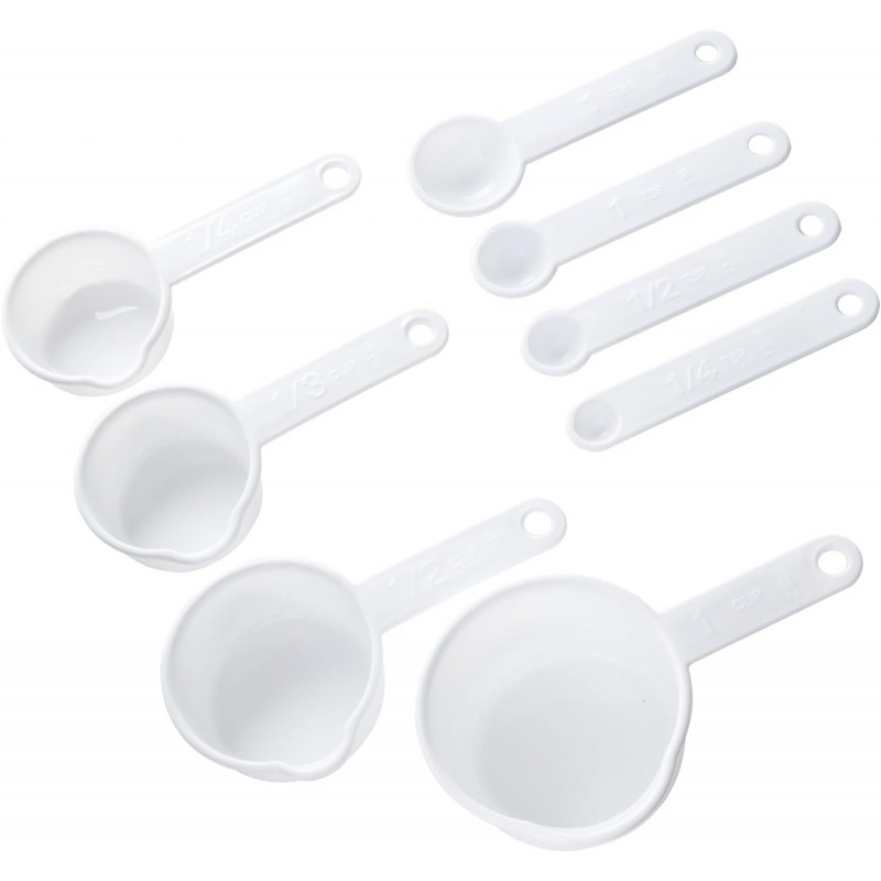 Chef Craft Select Plastic 8 Piece Measuring Set, 1/4 tsp, 1/2 tsp, 1 tsp, 1 tbsp, 1/4 cup, 1/3 cup, 1/2 cup and 1 cup size, White