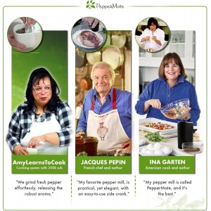 PepperMate Traditional Black Pepper Grinder Mill - Manual, High-Efficiency Salt and Pepper Grinder - Durable, Adjustable Coarseness Pepper Mill Grinder - Easy to Use