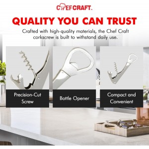 Chef Craft Select Bottle Opener and Corkscrew, 5.5 inches in length, Nickle Plated