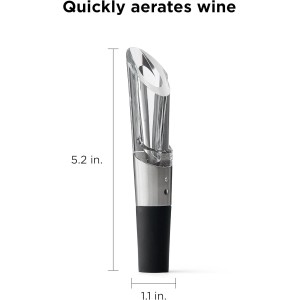 Rabbit W6127 Wine Aerator and Pourer, Clear and Stainless Steel Design, Easy to Use for Enhancing Wine Flavor and Smooth Pouring