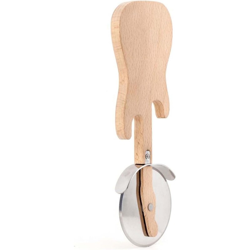 Kikkerland Novelty Guitar Wooden Pizza Cutter for Kitchen – Beechwood, Heat Resistant, Use with Non-Stick Cookware – Unique Gift for Music Lovers and Cooking Enthusiasts