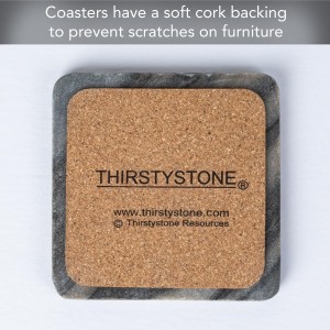 Thirstystone 4 Pack Natural Marble Square Coasters with Protective Cork Backing, Elegant, Luxourious, Easily Wipes Clean