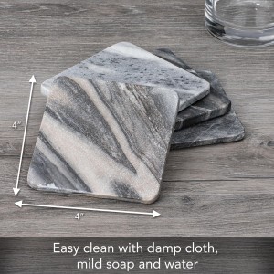 Thirstystone 4 Pack Natural Marble Square Coasters with Protective Cork Backing, Elegant, Luxourious, Easily Wipes Clean