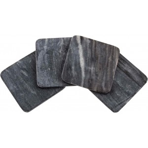 Thirstystone 4 Pack Natural Marble Square Coasters with Protective Cork Backing, Elegant, Luxourious, Easily Wipes Clean