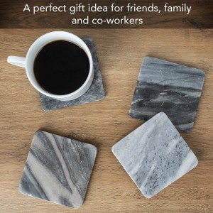 Thirstystone 4 Pack Natural Marble Square Coasters with Protective Cork Backing, Elegant, Luxourious, Easily Wipes Clean