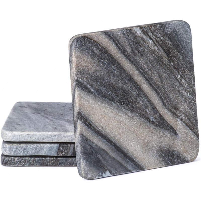 Thirstystone 4 Pack Natural Marble Square Coasters with Protective Cork Backing, Elegant, Luxourious, Easily Wipes Clean